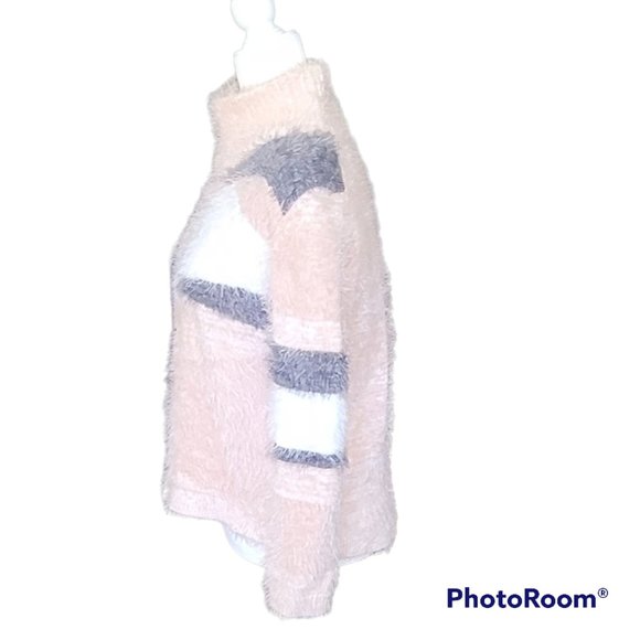 Vince Camuto Chunky Turtleneck Mixed Yarn Eyelash Intarsia Sweater - Picture 3 of 10